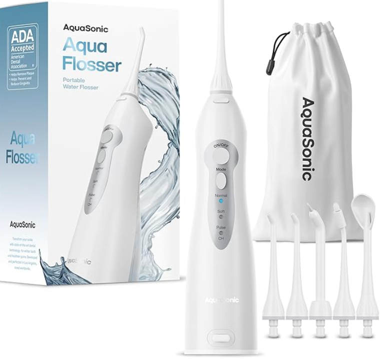 AquaSonic Water Flosser  Cordless Rechargeable Water Flossers for Teeth Cleaning  Waterproof Aqua Flosser, Portable Oral Irrigator for Dental Cleaning with 5 Jet Tips – Braces Home Travel.
