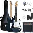 30in Size Beginner Electric Guitar Starter Kit w/Case, Strap, 20W Amp, Strings, Pick, Tremolo Bar (Black Guitar)