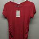 Smallshow Women's Split Long Maternity Dress Short Sleeve Ruched Pregnancy Clothes (Medium, Maroon)