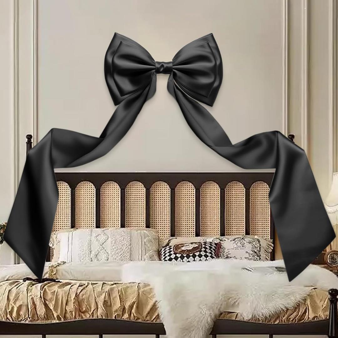 Giant Bow Decoration, 83x20 Inches Big Bow for Backdrop with Back Ribbon, Satin Large Bows for Decoration, Coquette Bows Decor for Birthday Party Room Wedding Baby Shower Church Nursery (Black)