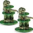 2 Pcs 3 Tier Dinosaur Cupcake Stand Party Decorations Dinosaur Theme Cupcake Holder Decorations Dino Dessert Tower for Kids Dino Jungle Theme Party Birthday Supplies