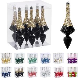 RoseCraft Christmas Ornaments Set, 6.3Inch Plastic Shatterproof Christmas Ball Hanging Ornaments for Xmas Tree Decorations, for Indoor Home Thanksgiving Halloween Party Decor - 6Pcs / Black.