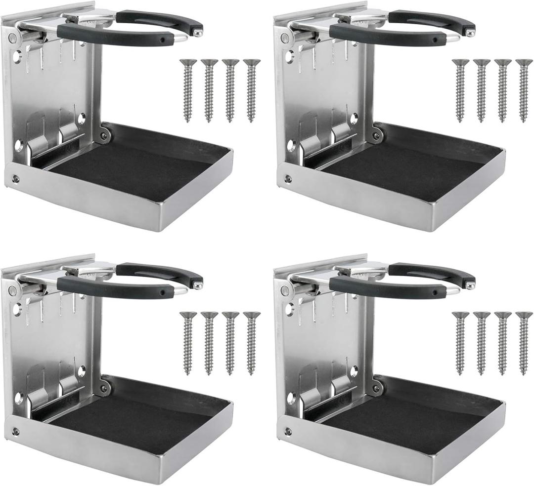 YaeMarine 4-Pack Stainless Steel Adjustable Folding Drink Holder Cup Holder for Marine/Boat/Caravan/Car