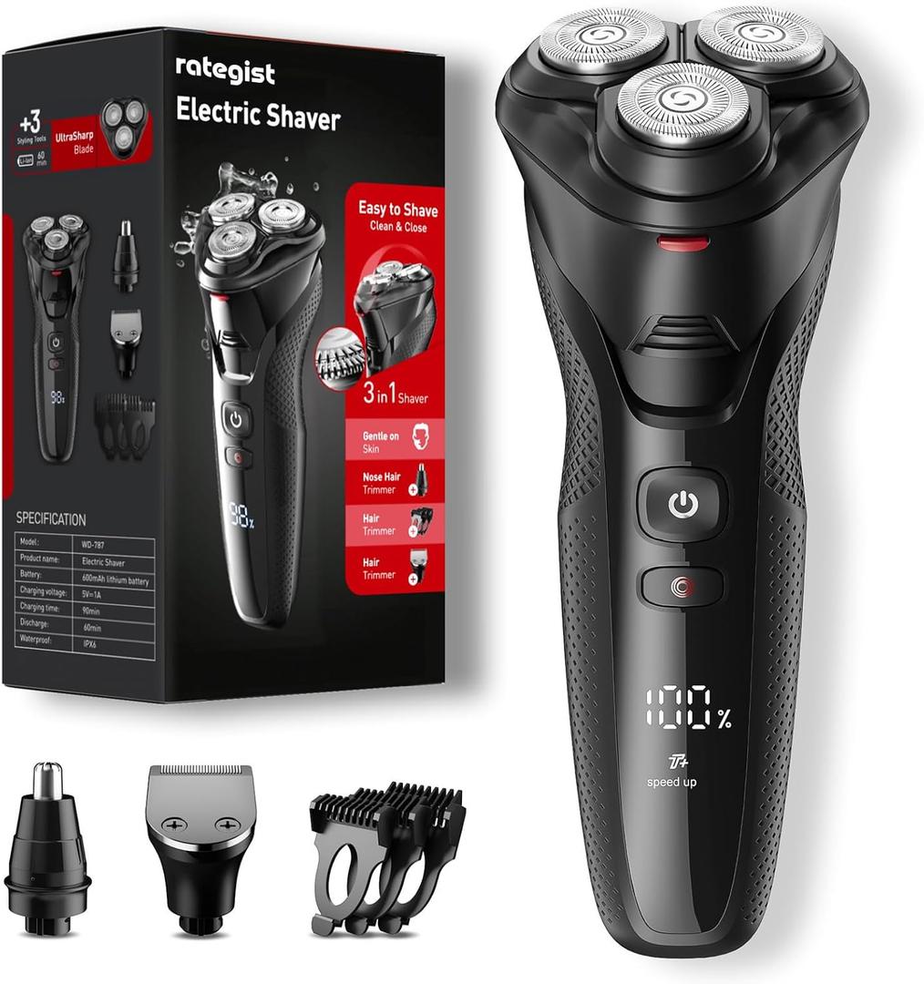 Electric Razor for Men Cordless: 3-in-1 Electric Shaver for Face/Beard/Nose/Sideburns - IPX7 Waterproof Travel Kit - Precision Blades & Turbo Speed (Dignified Black)