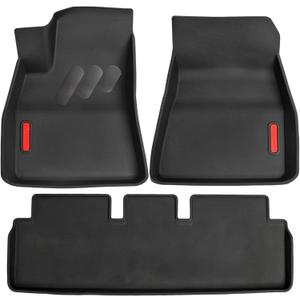 BaseLayer Alfombrillas para Tesla Model 3 (2017-2025) Highland, fabricadas en Estados Unidos, alfombrillas prmium para todo tipo de clima, delanteras y traseras (logotipo rojo)