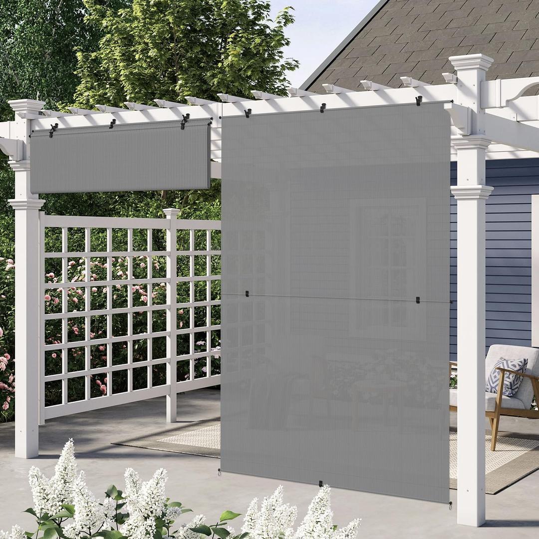 E&K Sunrise 4'W x 6'H Outdoor Roller Shades Patio Cordless Roll Up Blinds Foldable Sun Shade UV Block Exterior Sun Screen for Outside Porch Backyard Deck Pergola (Gray)