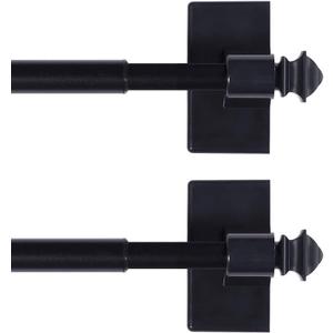 H.VERSAILTEX 2 PACK Magnetic Curtain Rods for Metal Doors Multi-Use Rods for Small Windows Cafe Sidelight and Iron Steel Places, Tool Free with Square Finials (Adjust from 16 to 28 Inch, Black)