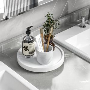 Turntable Vanity Tray 9 Inch for Perfume Candle, Bamboo Kitchen Sink Countertop Organizer for Keep Glass, Sponge and Soap Bathroom Countertop Organizer White (9" x 9" x 1.5")