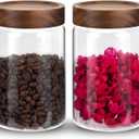 Glass Coffee Jars with Scoop Glass Jar Airtight Lid Seasoning Containers Glass Spice Jar Pantry Storage Containers for Kitchen Sugar Coffee Bean Nuts Cookies Herbs (900ml/30oz-2 pack -with spoon)