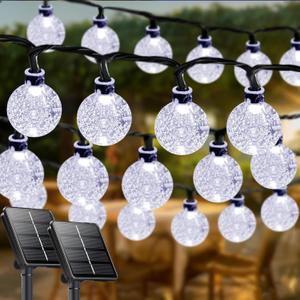 LORRYTE White 2-Pack 100 LED 64FT Crystal Globe Solar Lights Outdoor, Waterproof Solar String Lights Outdoor Decorative with 8 Lighting Modes for Christmas Decorations Garden Wedding Party Tree
