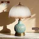 15.7" Mid-Century Modern Table Lamp, Green Ceramic Base with Scalloped Gradient Glass Shade, 3-Color Dimmable LED Bedside Lamp for Bedroom & Living Room, Aesthetic Home Decor, Bulb Included