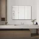 IDYLLOR Bathroom Mirror Medicine Cabinet with Round Corner Framed Door 36 x 26 inch, BlackRecessed or Surface Mount, with Adjustable Glass Shelves