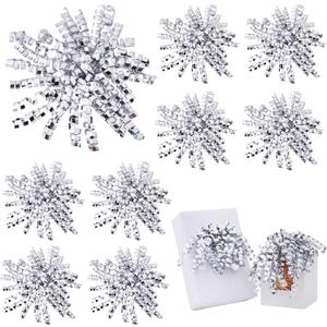 TONIFUL 6 Inch Silver Shiny Curly Ribbon Bows 8 Counts Self-Adhesive Gift Bows for Gift Wrapping, Boxes, Treat Bags, Wine Bottle- Christmas, Graduation, Valentines Party Decoration Supplies