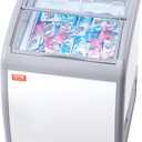 VEVOR Commercial Ice Cream Display Case, 5.4 Cu.ft Chest Freezer, Mobile Glass Top Deep Freezer, Restaurant Gelato Dipping Cabinet with 2 Wire Baskets, 2 Sliding Glass Doors, Locking Casters, White