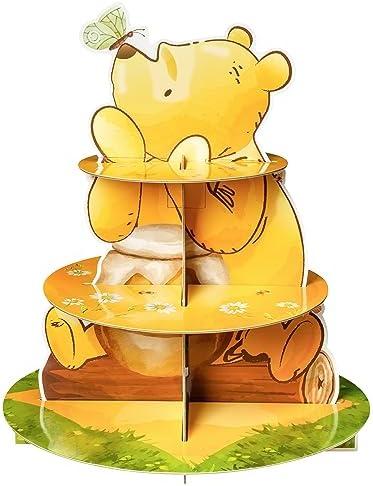 Z1juce Winnie Dessert Holder 3 Tier Winnie Party Dessert Holder Winnie Theme Cardboard Cake Stand for Birthday Party Decorations Winnie Cupcake Display for Boys Girls Birthday Party Supplies