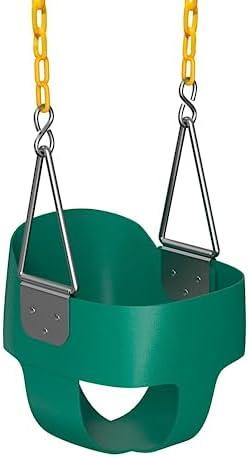 Jungle Gym Kingdom Baby Swing Outdoor - Heavy Duty Toddler Swing Set Accessories, High Back, Full Bucket Seat with Coated Chains for Outdoor Use - Fully Assembled - Green