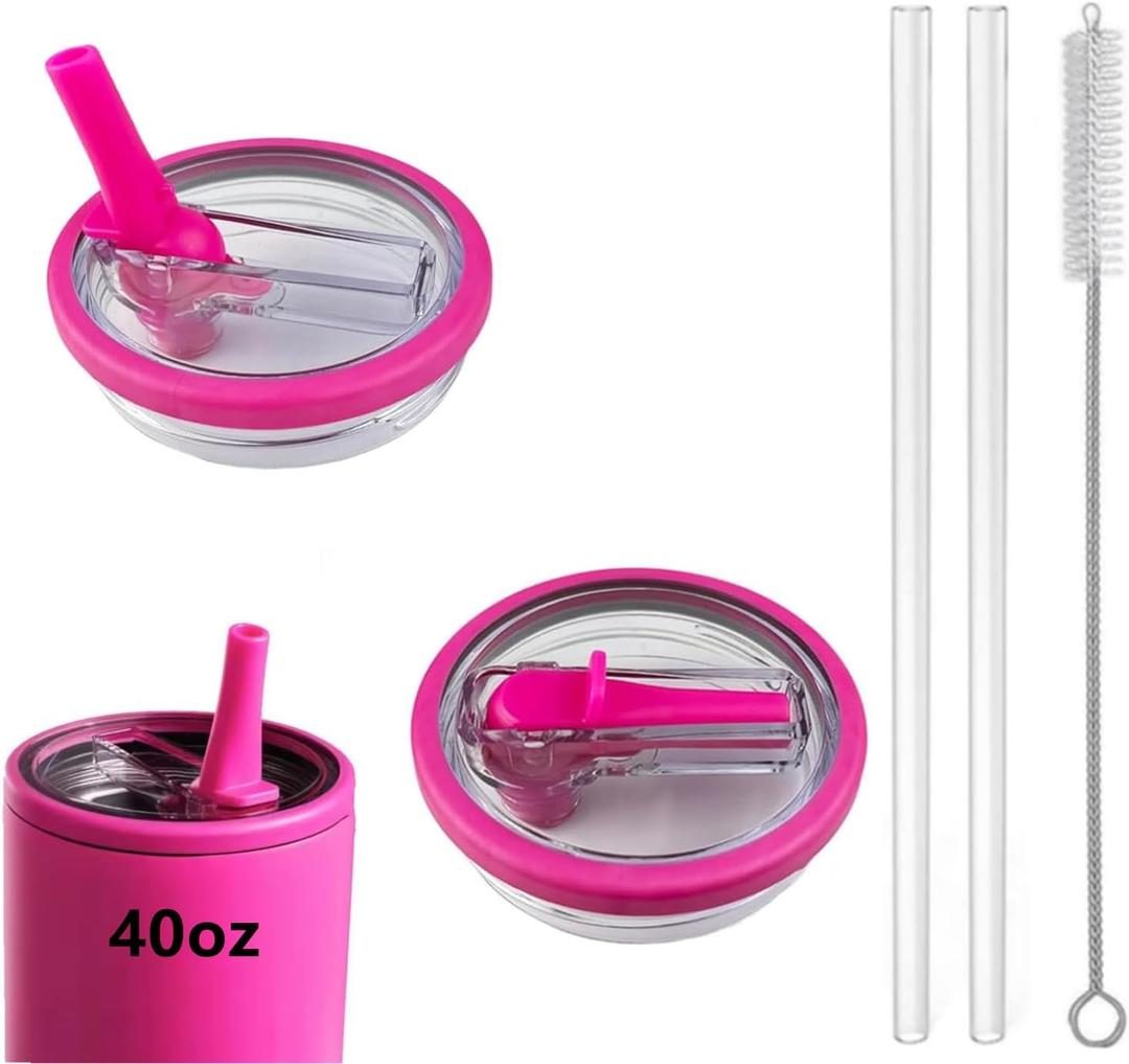 2 Pack 40 oz Tumbler Flip Straw Lid Replacement fit for Hydro Jug(Only), Spill Proof Splash Resistant Tumbler Lids, Reusable Leak Proof Tumbler Cover for Cup Accessories (Hot Pink)