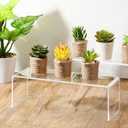 4 Pcs Acrylic Risers Display Stands, 11.8" x 3.9" x 3.9" Clear Acrylic Cabinet Organizer Shelf Kitchen Spice Rack Countertop Display Rack for Dishes, Bottles, Perfumes, Ornaments (5mm Thick)
