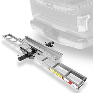 Motorcycle Hitch Carrier with Ramp, 400 lb Lightweight Aluminum Dirt Bike Trailer Hauler with Ratchet Straps and Stabilizer, Hitch-Mounted Scooter Hauler for SUVs and Trucks Included Fits 2" Receiver