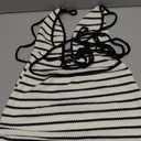 Milumia Women's Knitted Striped Backless Cut Out Halter V Neck Dress Sleeveless Bodycon Maxi Dresses Black and White Small