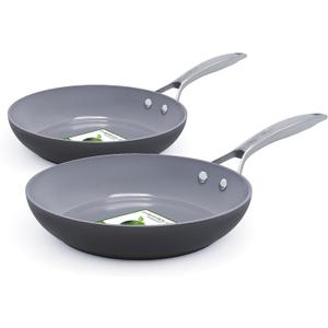 GreenPan Paris Pro Hard Anodized Healthy Ceramic Nonstick, 8" and 10" Frying pan Skillet Set, PFAS-Free, Dishwasher Safe, Grey