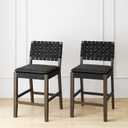 Nathan James Cohen Mid-Century Modern Suede Bar Stool, Counter Height Chair in Solid Wood Frame with Footrest and Woven Suede Back for Kitchen, Black, Set of 2