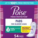 Poise Incontinence & Postpartum Pads for Bladder Leaks, 3 Drop Light Absorbency, Regular Length, 54 Count, Packaging May Vary