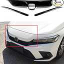Car Accessories Fit for Honda Civic 11th Gen 2022 2023 2024 ABS Exterior Front Upper Grill Hood Grilled Cover Trim (Glossy Black) 3PCS Set