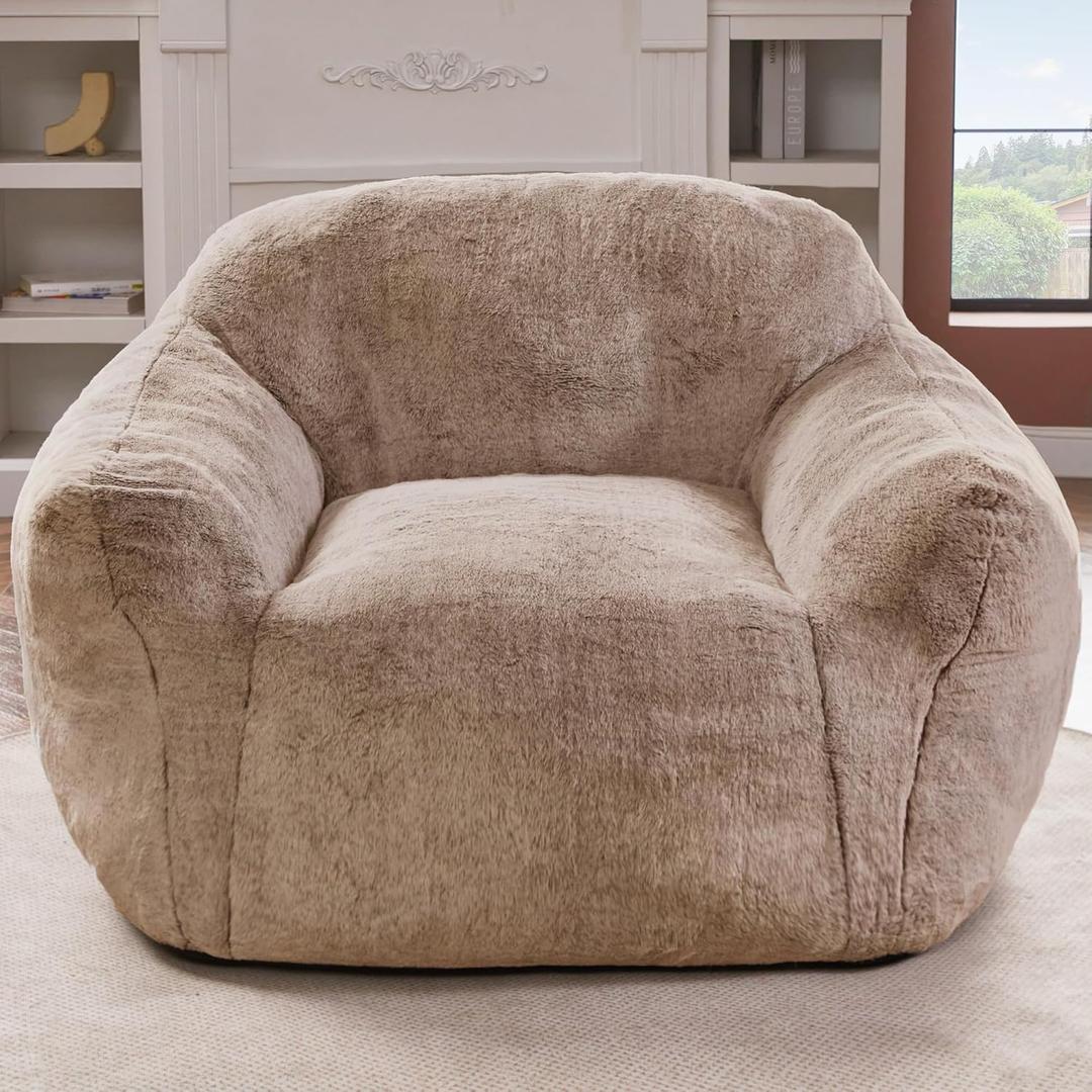 Homguava Bean Bag Chair Bean Bag Chairs for Adults Comfy Beanbag Chair with Spacious Design Giant Bean Bag Couch with Armrest Large Bean Bag Chair with Filler for Living Room Bedroom (Khaki), Single
