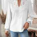 Womens Dressy Lace Blouse V Neck Ruffle Long Sleeve T Shirt 2026 Fashion Clothes Lace Crochet Casual Boho Tees Tops (Large, White)