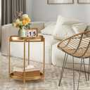 TeoKJ 2 Tier Round Side Table, Folding Metal Small Bedside Nightstand for with Two Removable Tray for Bedroom Living Room Bedside Small Spaces Gold X2, round, 21.26-inch diameter