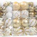 100Pcs Christmas Balls Ornaments Set, Shatterproof Christmas Decorations with Hand-held Gift Package for Xmas Tree/Holiday/Wedding/Holiday/Party Decor (Gold & White)
