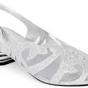 Women's Glittering Peep Toe Slingback Sandal - Mesh Upper, Chunky Low Heels, Open Toe, Back Slingback 7