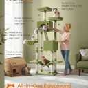 Feandrea Cat Tree, 81.1-Inch Large Cat Tower, Multi-Level Plush Condo with 13 Scratching Posts, 2 Perches, 2 Caves, Basket, Hammock, Pompoms, Green UPCT190C01