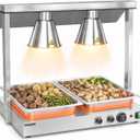 VIKEER Commercial Buffet Warming Station 800W Electric Food Warmer Station with Dual Heat Lamps and Heated Base Adjustable Temp 98-185℉ Independent Switches Stainless Steel for Buffet Catering