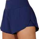 ATTRACO Women Swim Shorts Side Split Swim Trunk 2 in 1 Board Shorts with Pockets Swim Bottom (Blue, M)