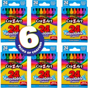Cra-Z-Art Washable Crayons, Bulk Pack, 24 Count, 6 Packs of Crayons, Bulk School Supplies for Classroom, Back to School Essentials