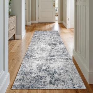 3x7 Washable Hallway Runner Rug Abstract Non-Slip Mat with Rubber Backing Indoor Modern Runner Rugs Low-Pile Soft Carpet for Kitchen, Bedroom, Entryway, Hardwood (Blue Gray, 3x7)