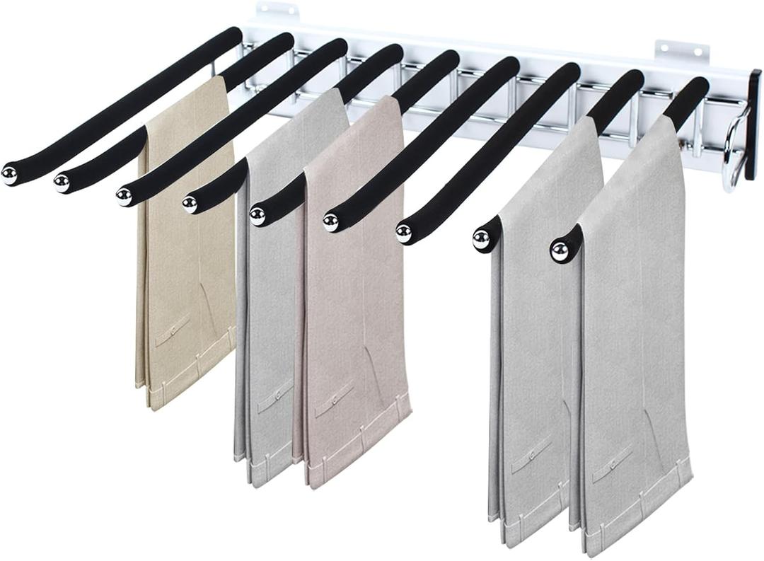 18''L13''W Pull Out Trousers Hanger Rack 9 Arms Retractable Closet Pants Hanger Bar Clothes Storage Organizers Side Mounted Space-Saving Single Right Side Black