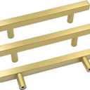 Goldenwarm 10Pack 4in Drawer Pulls Brushed Brass Cabinet Pulls Gold Kitchen Handles Square Gold Drawer Handles for Cabinets Dresser Bar Hardware Modern Brass Hardware (4in hole centers)