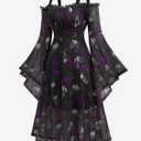 ROSE GAL Rosegal Plus Size Women Medieval Gothic Bell Sleeves Cold Shoulder Skulls Dress Halloween Dress (XL)