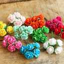 Handmade 50 pcs Mini Mulberry Paper Roses 18 mm Mulberry Paper Flowers Scrapbooking Wedding DIY Craft (Mixed Colors)