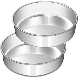 EWFEN 8 Inch Cake Pan Set of 2, Stainless Steel Round Layer Cake Baking Pans Tins, Non-Toxic & Healthy, Leak-proof & Easy Clean & Dishwasher Safe
