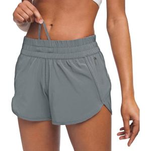 MCEDAR 4" Athletic Shorts for Women with Liner 2 in 1 Running Shorts Quick Dry Zipper Pocket Gym Workout Shorts (Small, Grey)