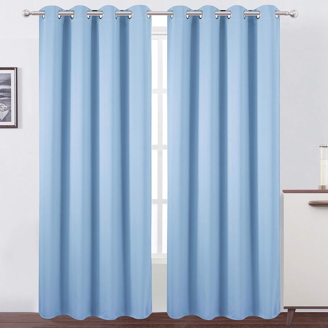 LEMOMO Sky Blue Thermal Blackout Curtains/52 x 84 Inch/Set of 2 Panels Room Darkening Curtains, Sky Blue, 52"W x 84"L (Pack of 2)