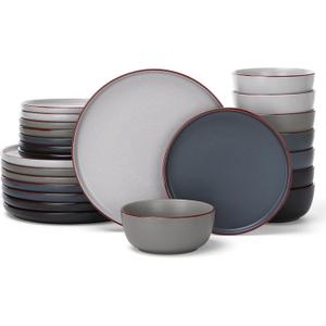 Famiware Mercury 24 Pieces Dinnerware Sets, Plates and Bowls Sets for 8, Microwave and Dishwasher Safe Dish Set, Multi-color