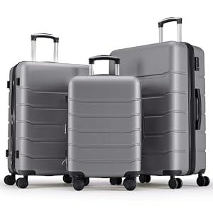 OLIXIS 3-Piece Luggage Set, Carry On Suitcases with Spinner Wheels, Expandable Travel Luggage with TSA Approved Lock & ABS Hard Shell, Deep Grey, 20/24/28 Inch