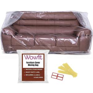 Wowfit Furniture Cover Dust-Proof Moving Bag for Sofa & Boxes  Clear, Odorless Plastic  4mil Thick  92W x 42D x 62/41H Inches