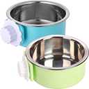 kathson Crate Dog Bowl, Removable Stainless Steel Hanging Pet Kennel Cage Bowl Food & Water Feeder Coop Cup for Puppy, Cat, Rabbit, Guinea Pigs Ferret Bird (2 PCS, Size: M, Blue and Green)