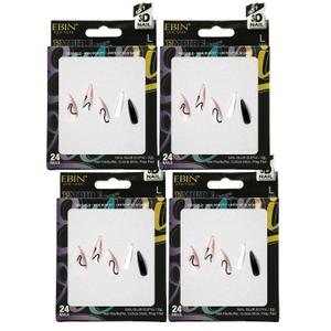 Nails Press Ons Long 4x 3D Nail Lux Freestyle Press-On NailsLong and Extra Long Coffin Style with Reusable Stiletto Design by EBIN NEW YORK Bundle Vegan Friendly Nail Fashion Gift Set (4 Items)